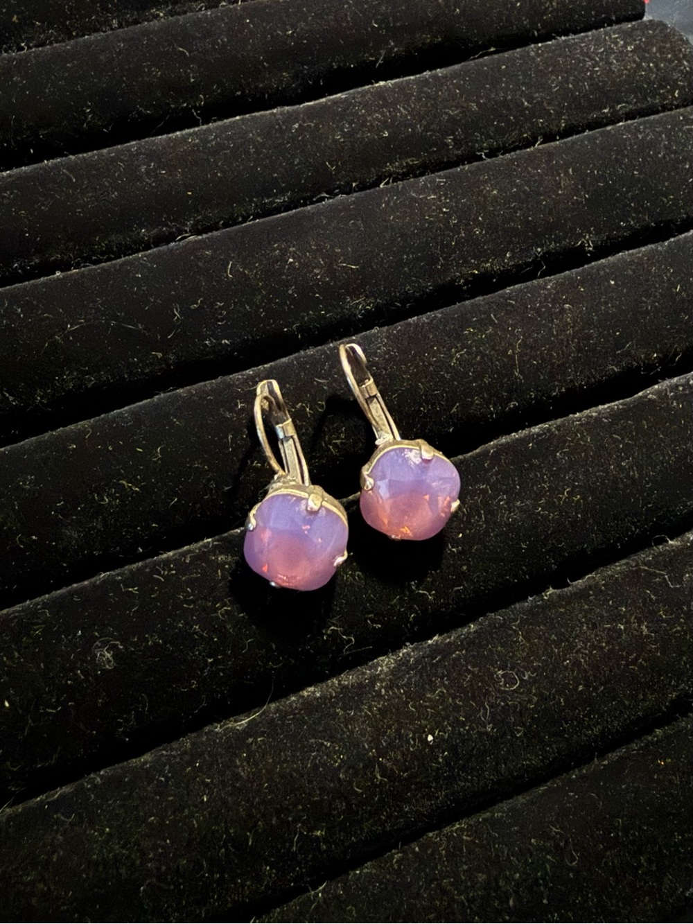 Elegant Pink/Purple Opal Drop Earrings - Silver Tone